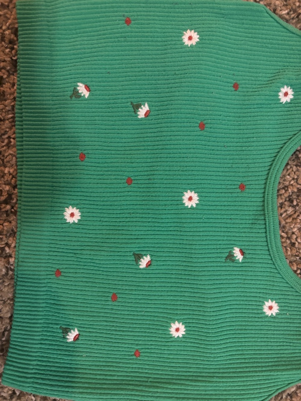Zara Green Ribbed Daisy Embroidered Crop Tank XS/S - Picture 2 of 4